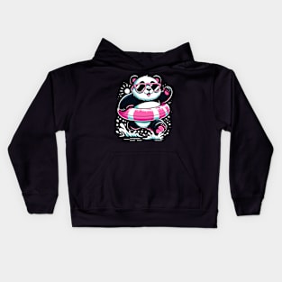 Pool Party Panda in Sunglasses on a Pink Float Funny Pool Panda Kids Hoodie